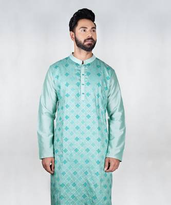 Light Aqua Blue Heavy Katha Embroidered Zal Kurta Set 3