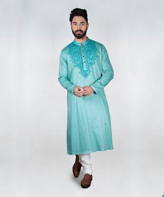 Deep Aqua Blue Knot Hand Embroidered Kurta Set 1