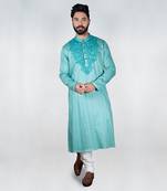 Deep Aqua Blue Knot Hand Embroidered Kurta Set