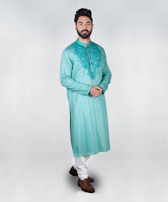 Deep Aqua Blue Knot Hand Embroidered Kurta Set 3