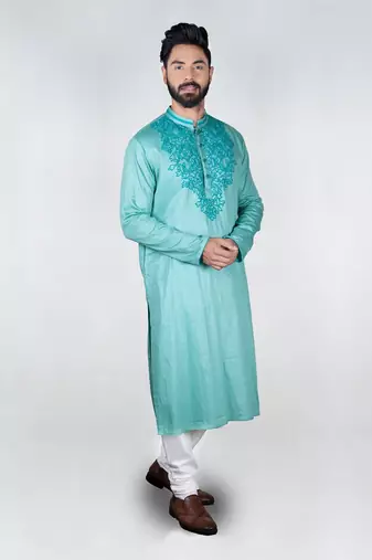 Deep Aqua Blue Knot Hand Embroidered Kurta Set