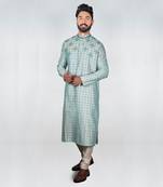 Aqua Blue Printed Embroidered Kurta Set