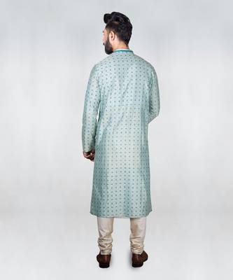 Aqua Blue Printed Embroidered Kurta Set 2
