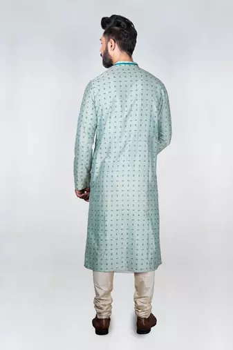 Aqua Blue Printed Embroidered Kurta Set