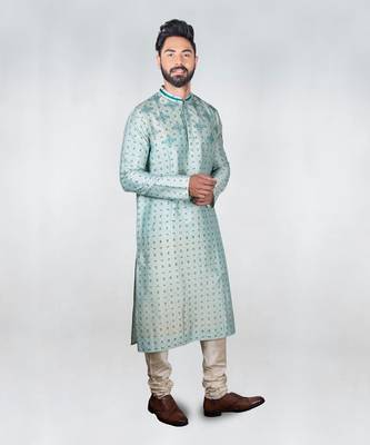 Aqua Blue Printed Embroidered Kurta Set 3