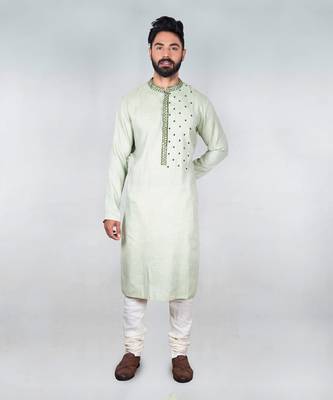 Light Green Hand Embroidered Kurta Set 1