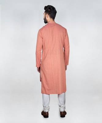 Deep Peach Self Design Stylish Asytmmatrical  Kurta Set 3