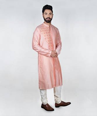 Pink Flap With Katha Embroidered Kurta Set 1