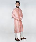 Pink Flap With Katha Embroidered Kurta Set
