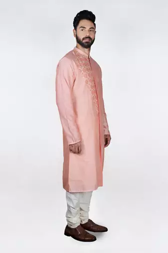 Pink Flap With Katha Embroidered Kurta Set
