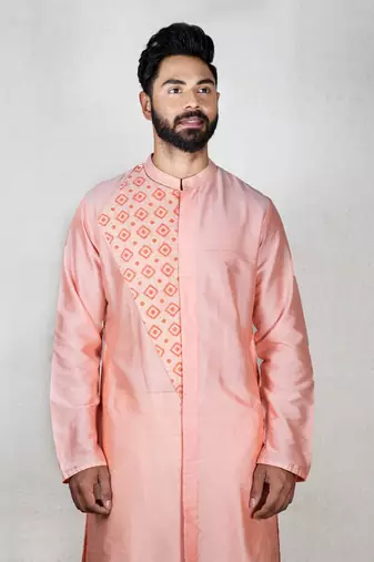 Pink Flap With Katha Embroidered Kurta Set