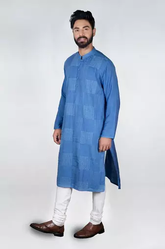Blue Heavy Box Cord Embroidery Kurta Set