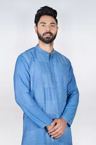 Blue Heavy Box Cord Embroidery Kurta Set
