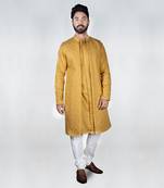 Mustard Quilt Long Open Jacket Kurta Set