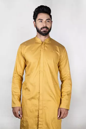 Mustard Quilt Long Open Jacket Kurta Set