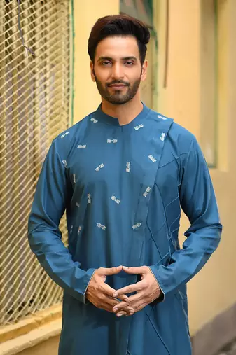Mustard Goggles Embroidery With Pintux Kurta Set