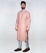 Pink Pannel Shadow Embroidery Kurta Set