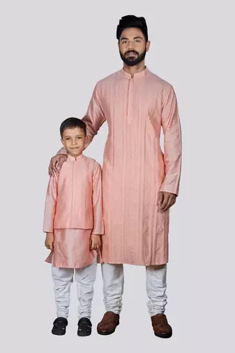 Pink Pannel Shadow Embroidery Kurta Set
