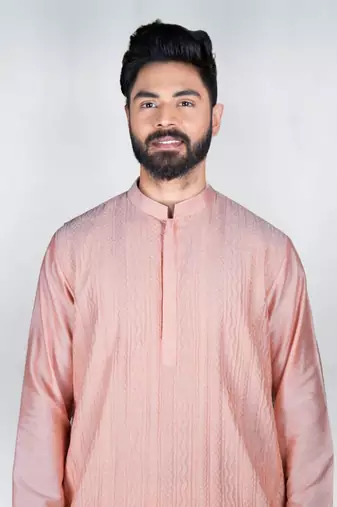 Pink Pannel Shadow Embroidery Kurta Set