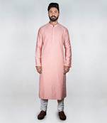 Pink Flower Katha Embroidery Kurta Set