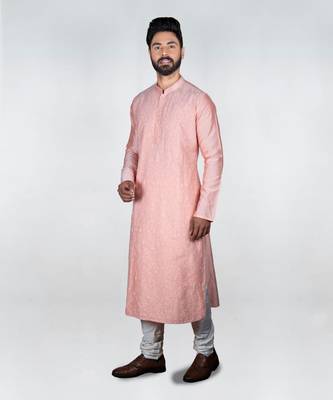 Pink Flower Katha Embroidery Kurta Set 2
