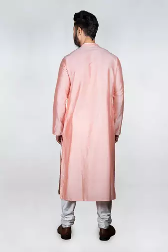 Pink Flower Katha Embroidery Kurta Set