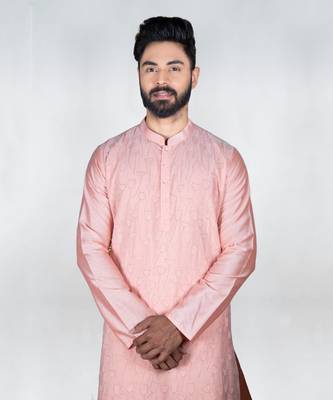 Pink Flower Katha Embroidery Kurta Set 4