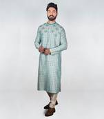 Aqua Green Printed Kurta With Embroidery Set