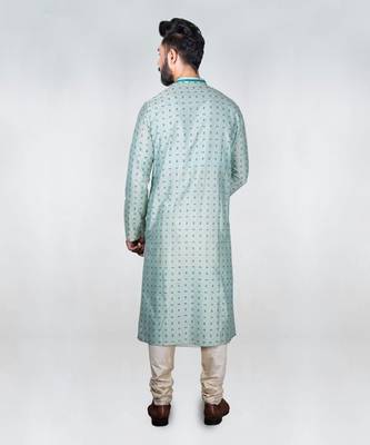Aqua Green Printed Kurta With Embroidery Set 2