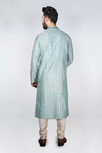 Aqua Green Printed Kurta With Embroidery Set