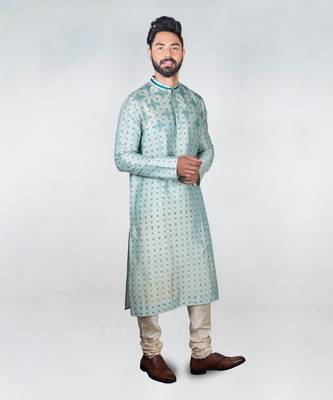 Aqua Green Printed Kurta With Embroidery Set 3