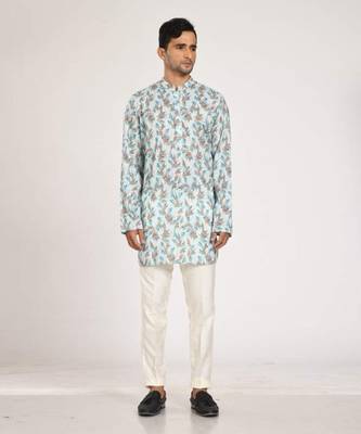 Aqua Green Printed Kurta With Pant Set 1