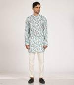 Aqua Green Printed Kurta With Pant Set
