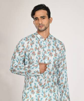 Aqua Green Printed Kurta With Pant Set 2