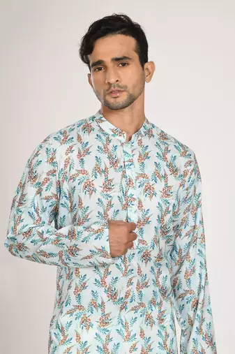 Aqua Green Printed Kurta With Pant Set