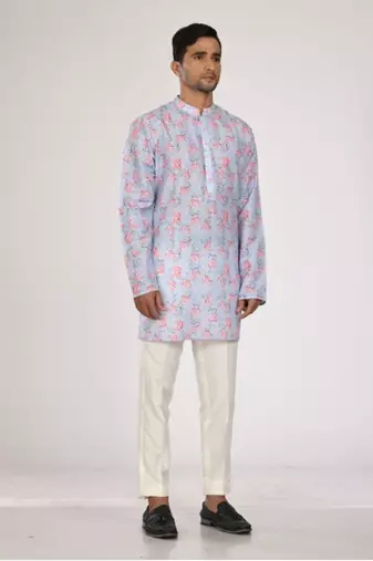 Blue Printed Kurta With Pant Set