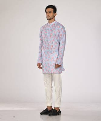 Blue Printed Kurta With Pant Set 3