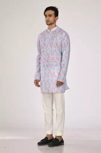Blue Printed Kurta With Pant Set