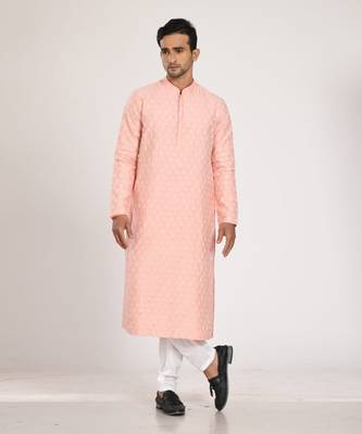 Pink Heavy Katha Hand Embroiderd Kurta Set 1