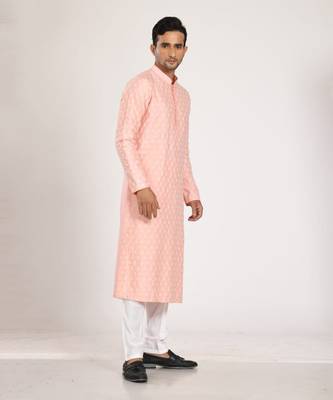 Pink Heavy Katha Hand Embroiderd Kurta Set 2