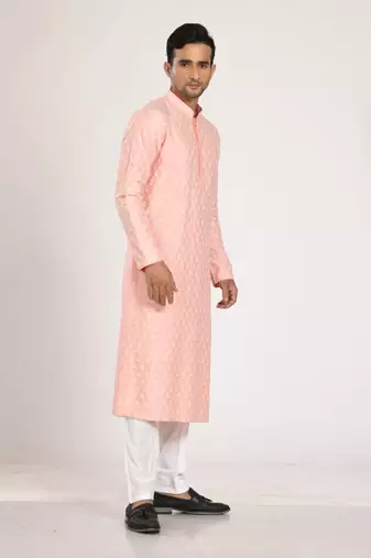 Pink Heavy Katha Hand Embroiderd Kurta Set