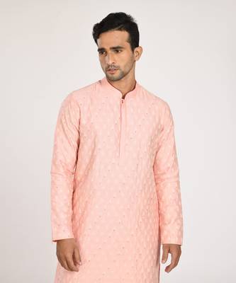 Pink Heavy Katha Hand Embroiderd Kurta Set 3