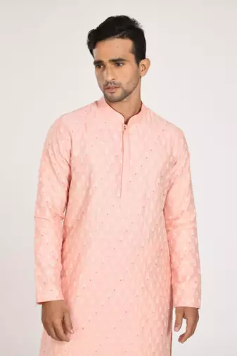 Pink Heavy Katha Hand Embroiderd Kurta Set