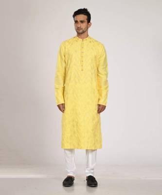Yellow Full Applique With Embrodiery Kurta Set 1