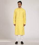 Yellow Full Applique With Embrodiery Kurta Set