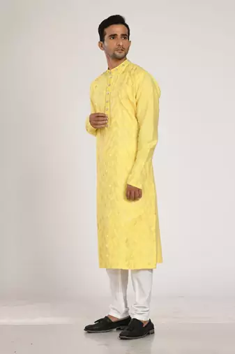 Yellow Full Applique With Embrodiery Kurta Set