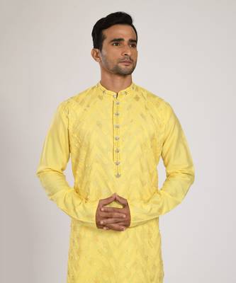 Yellow Full Applique With Embrodiery Kurta Set 3