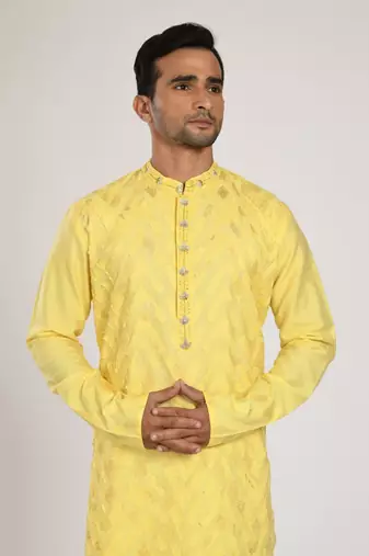 Yellow Full Applique With Embrodiery Kurta Set