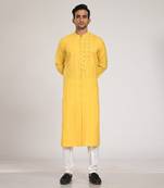 Yellow Flap With Katha Embroidered With Stichline Kurta Set