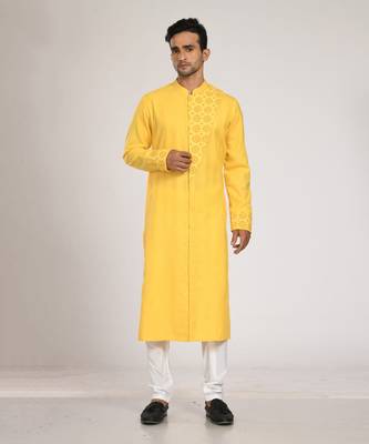 Yellow Flap With Katha Embroidered With Stichline Kurta Set 2